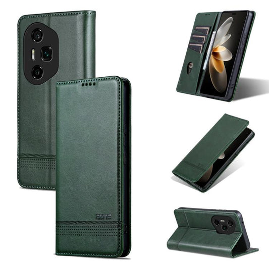 For Honor 300 Ultra AZNS Magnetic Calf Texture Flip Leather Phone Case(Dark Green) by AZNS