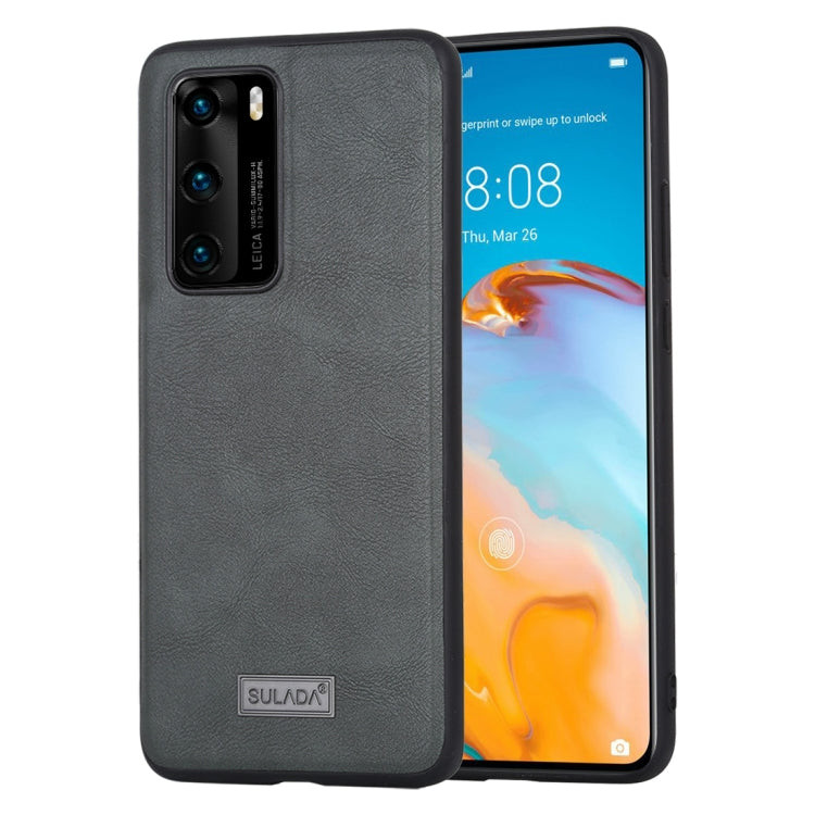 For Huawei P40 SULADA Shockproof TPU + Handmade Leather Protective Case(Grey) by SULADA