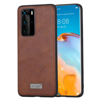 For Huawei P40 Pro SULADA Shockproof TPU + Handmade Leather Protective Case(Brown) by SULADA