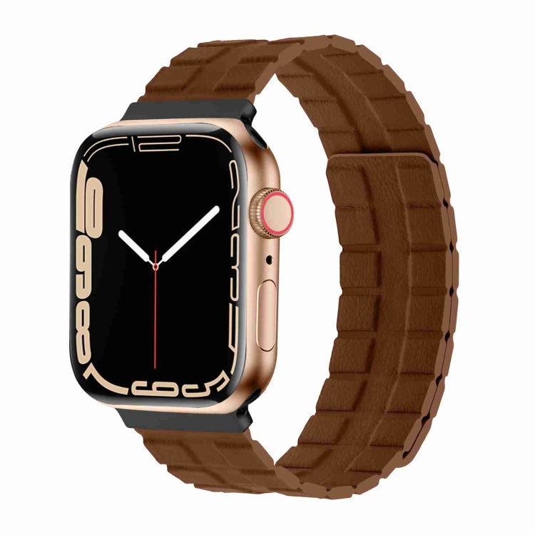 Square Two-section Leather Magnetic Watch Band For Apple Watch Ultra 49mm&Watch Ultra 2 49mm / Series 9&8&7 45mm / SE 3&SE 2&6&SE&5&4 44mm / 3&2&1 42mm(Saddle Brown) by bashfashion