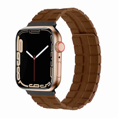 Square Two-section Leather Magnetic Watch Band For Apple Watch Ultra 49mm&Watch Ultra 2 49mm / Series 9&8&7 45mm / SE 3&SE 2&6&SE&5&4 44mm / 3&2&1 42mm(Saddle Brown) by bashfashion