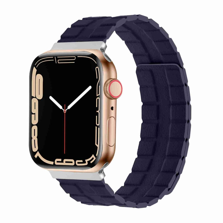 Square Two-section Leather Magnetic Watch Band For Apple Watch Ultra 49mm&Watch Ultra 2 49mm / Series 9&8&7 45mm / SE 3&SE 2&6&SE&5&4 44mm / 3&2&1 42mm(Indigo Blue) by bashfashion