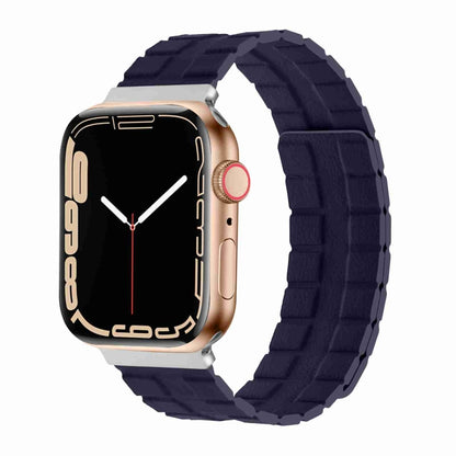 Square Two-section Leather Magnetic Watch Band For Apple Watch Ultra 49mm&Watch Ultra 2 49mm / Series 9&8&7 45mm / SE 3&SE 2&6&SE&5&4 44mm / 3&2&1 42mm(Indigo Blue) by bashfashion