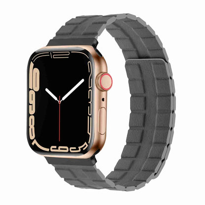Square Two-section Leather Magnetic Watch Band For Apple Watch Ultra 49mm&Watch Ultra 2 49mm / Series 9&8&7 45mm / SE 3&SE 2&6&SE&5&4 44mm / 3&2&1 42mm(Space Grey) by bashfashion