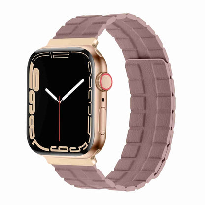 Square Two-section Leather Magnetic Watch Band For Apple Watch Ultra 49mm&Watch Ultra 2 49mm / Series 9&8&7 45mm / SE 3&SE 2&6&SE&5&4 44mm / 3&2&1 42mm(Rose Pink) by bashfashion