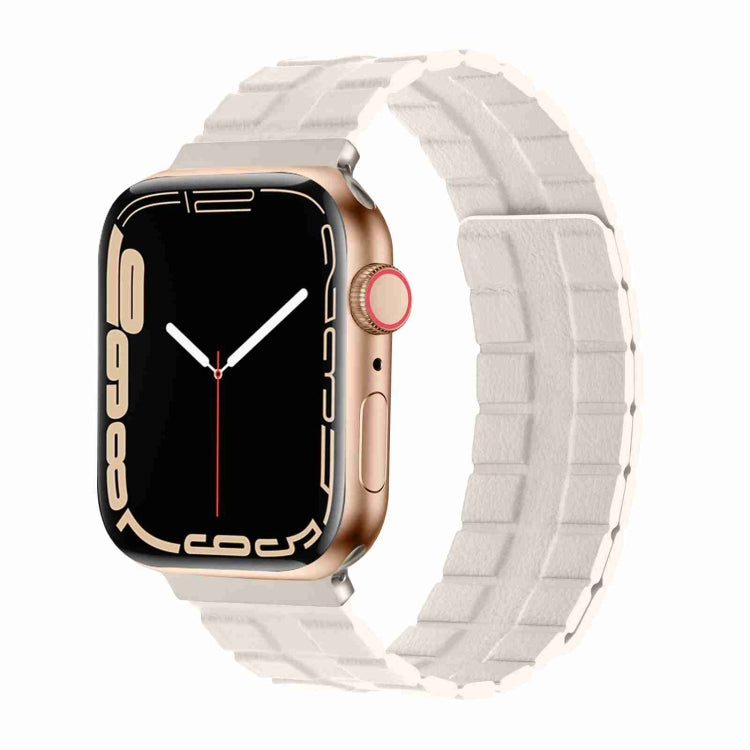 Square Two-section Leather Magnetic Watch Band For Apple Watch Ultra 49mm&Watch Ultra 2 49mm / Series 9&8&7 45mm / SE 3&SE 2&6&SE&5&4 44mm / 3&2&1 42mm(Starlight) by bashfashion