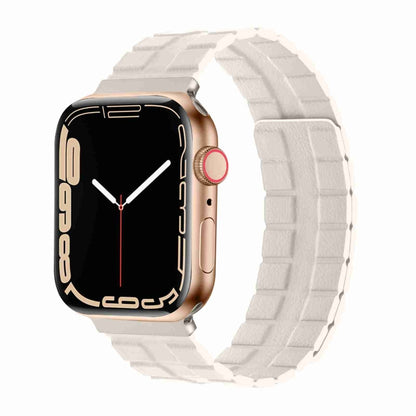 Square Two-section Leather Magnetic Watch Band For Apple Watch Ultra 49mm&Watch Ultra 2 49mm / Series 9&8&7 45mm / SE 3&SE 2&6&SE&5&4 44mm / 3&2&1 42mm(Starlight) by bashfashion