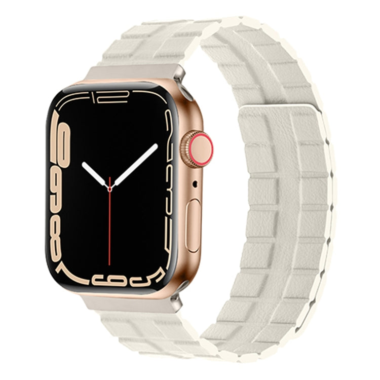 Square Two-section Leather Magnetic Watch Band For Apple Watch Ultra 49mm&Watch Ultra 2 49mm / Series 9&8&7 45mm / SE 3&SE 2&6&SE&5&4 44mm / 3&2&1 42mm(Beige) by bashfashion