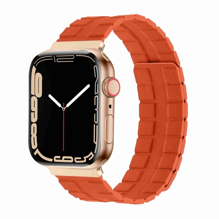 Square Two-section Leather Magnetic Watch Band For Apple Watch Ultra 49mm&Watch Ultra 2 49mm / Series 9&8&7 45mm / SE 3&SE 2&6&SE&5&4 44mm / 3&2&1 42mm(Orange) by bashfashion