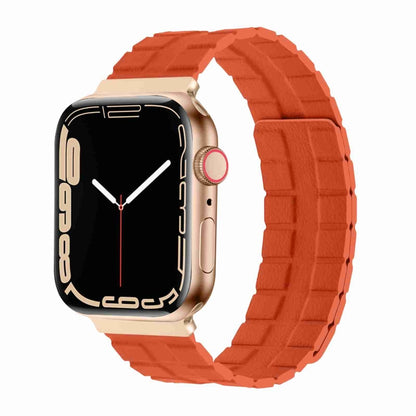 Square Two-section Leather Magnetic Watch Band For Apple Watch Ultra 49mm&Watch Ultra 2 49mm / Series 9&8&7 45mm / SE 3&SE 2&6&SE&5&4 44mm / 3&2&1 42mm(Orange) by bashfashion