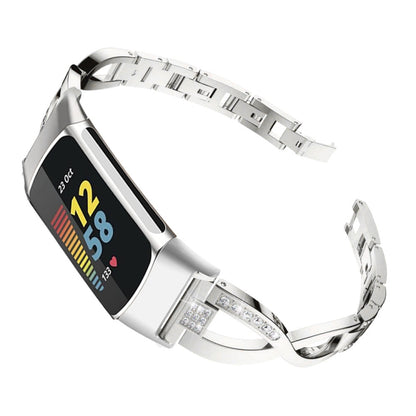 For Fitbit Charge 2 Diamond Metal Watch Band(Silver) by bashfashion
