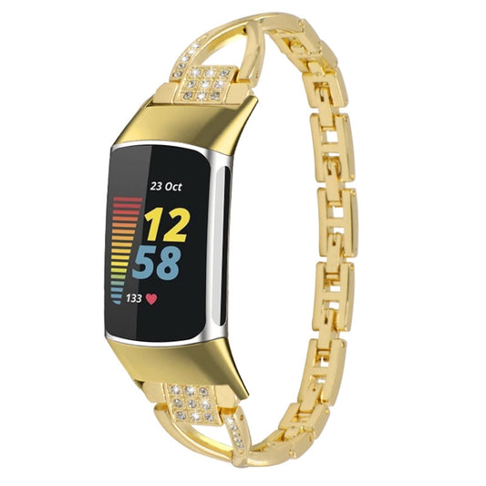 For Fitbit Charge 3 / 4 Diamond Metal Watch Band(Gold) by bashfashion