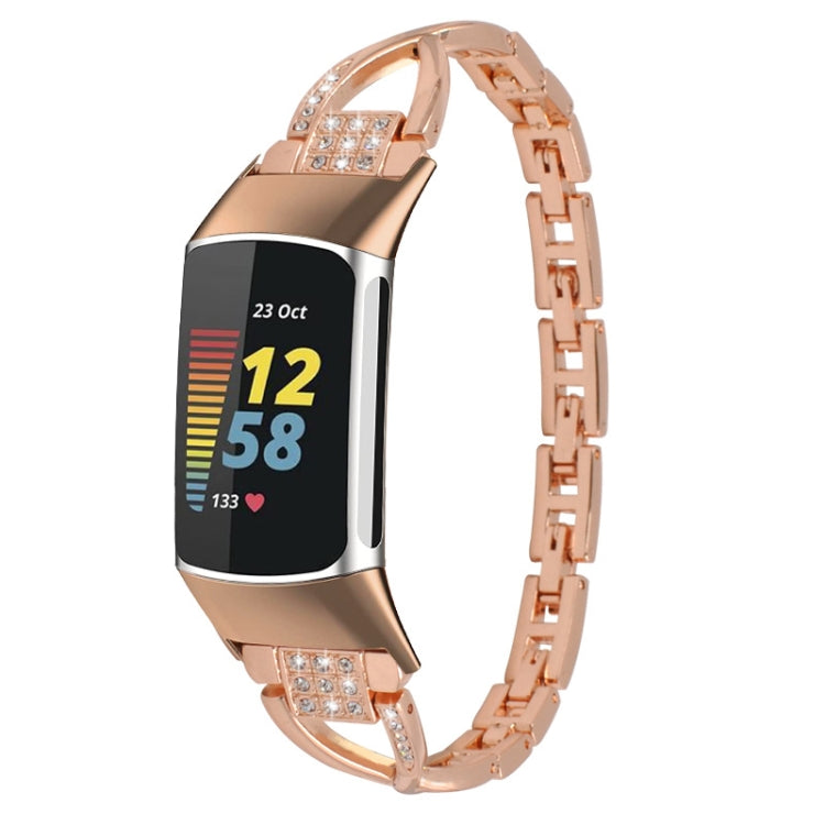 For Fitbit Charge 3 / 4 Diamond Metal Watch Band(Rose Gold) by bashfashion