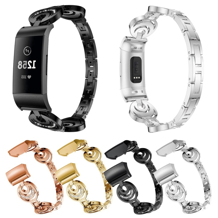 For Fitbit Charge 3 / 4 Sun Moon Star Diamond Metal Watch Band(Black) by bashfashion