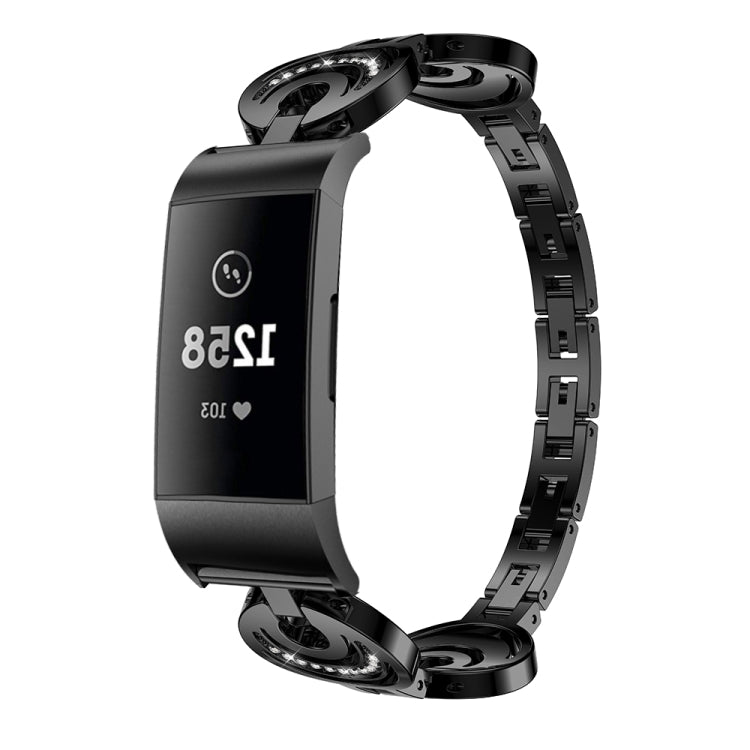 For Fitbit Charge 3 / 4 Sun Moon Star Diamond Metal Watch Band(Black) by bashfashion