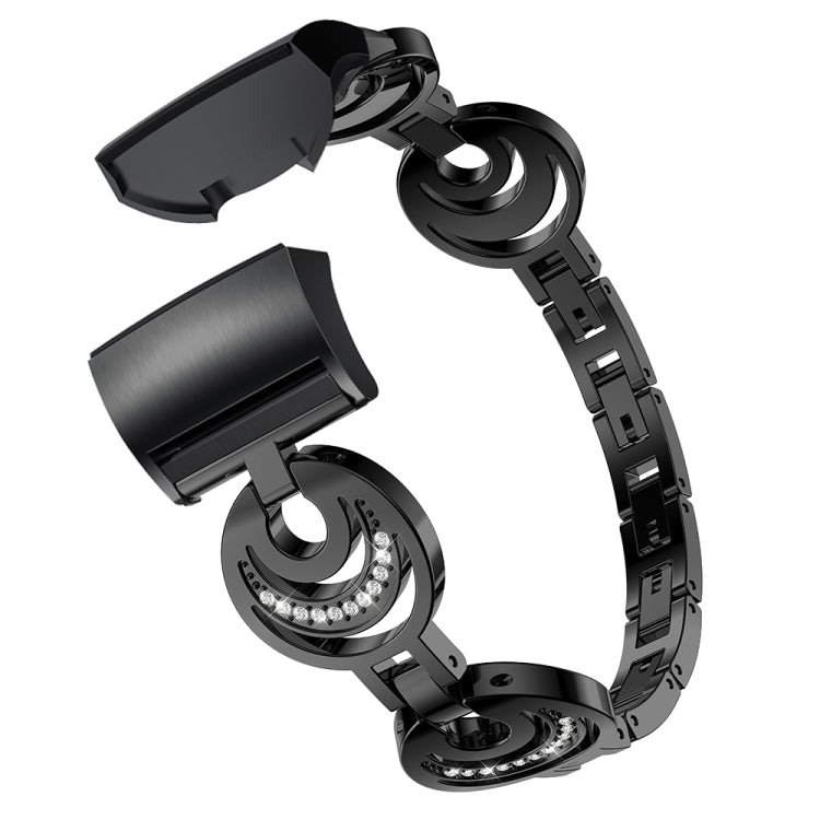 For Fitbit Charge 3 / 4 Sun Moon Star Diamond Metal Watch Band(Black) by bashfashion