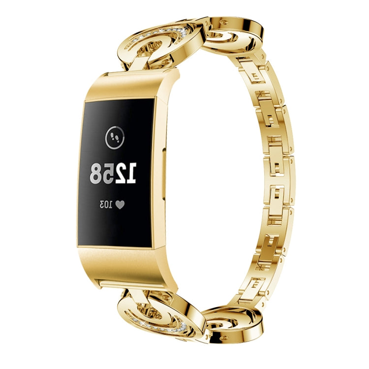 For Fitbit Charge 3 / 4 Sun Moon Star Diamond Metal Watch Band(Gold) by bashfashion
