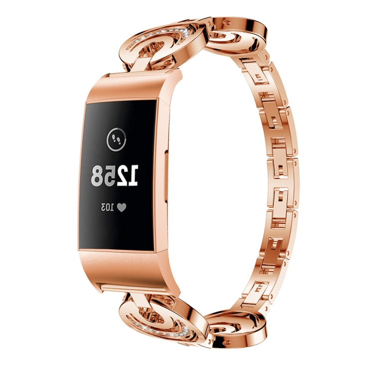 For Fitbit Charge 3 / 4 Sun Moon Star Diamond Metal Watch Band(Rose Gold) by bashfashion
