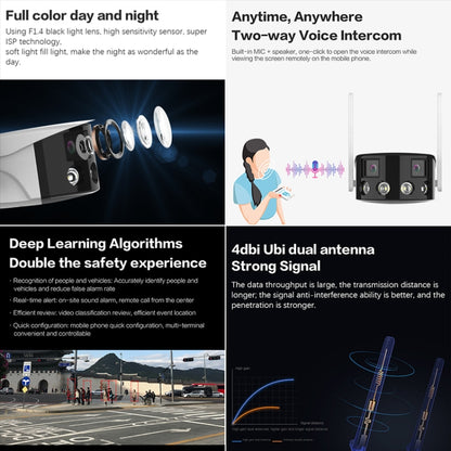 Q38 WIFI Humanoid Recognition AI Alarm 180 Degree Dual 2MP IP Camera, Plug:US Plug by bashfashion