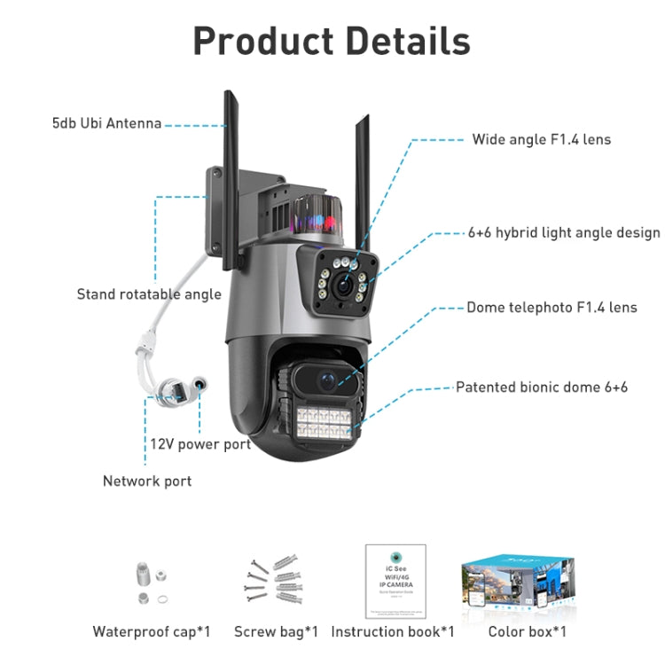 QX81 Humanoid Recognition AI Alarm WIFI Spherical Dual 2MP IP Camera, Plug:EU Plug by bashfashion