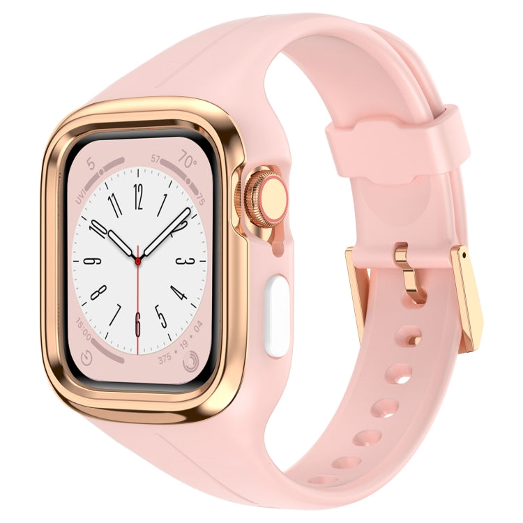 Stainless Steel Frame Silicone Watch Band For Apple Watch Series 9&8&7 41mm / SE 3&SE 2&6&SE&5&4 40mm / 3&2&1 38mm(Pink) by bashfashion