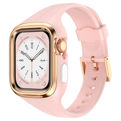 Stainless Steel Frame Silicone Watch Band For Apple Watch Series 9&8&7 41mm / SE 3&SE 2&6&SE&5&4 40mm / 3&2&1 38mm(Pink) by bashfashion
