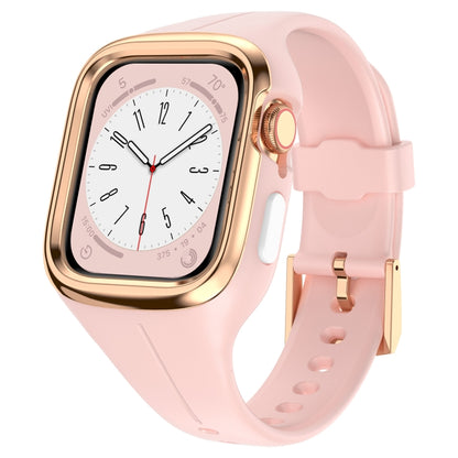 Stainless Steel Frame Silicone Watch Band For Apple Watch Series 9&8&7 41mm / SE 3&SE 2&6&SE&5&4 40mm / 3&2&1 38mm(Pink) by bashfashion