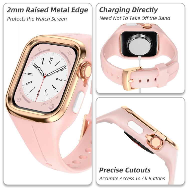 Stainless Steel Frame Silicone Watch Band For Apple Watch Series 9&8&7 41mm / SE 3&SE 2&6&SE&5&4 40mm / 3&2&1 38mm(Pink) by bashfashion