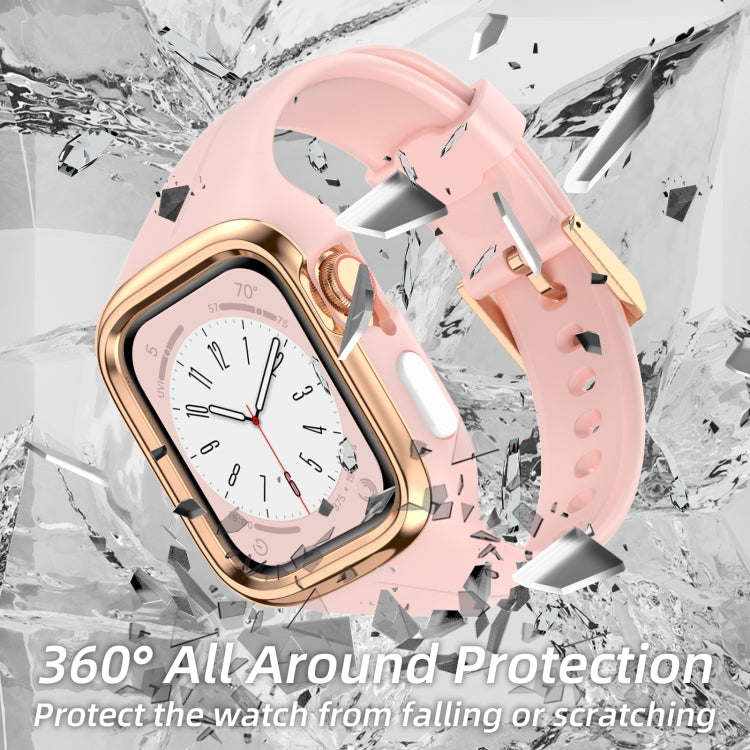 Stainless Steel Frame Silicone Watch Band For Apple Watch Series 9&8&7 41mm / SE 3&SE 2&6&SE&5&4 40mm / 3&2&1 38mm(Pink) by bashfashion