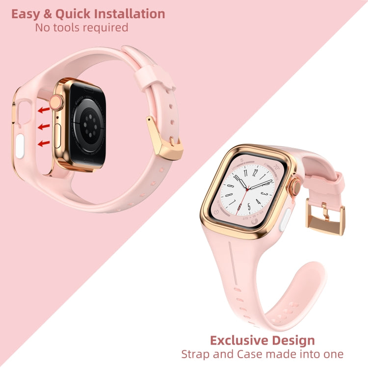 Stainless Steel Frame Silicone Watch Band For Apple Watch Series 9&8&7 41mm / SE 3&SE 2&6&SE&5&4 40mm / 3&2&1 38mm(Pink) by bashfashion