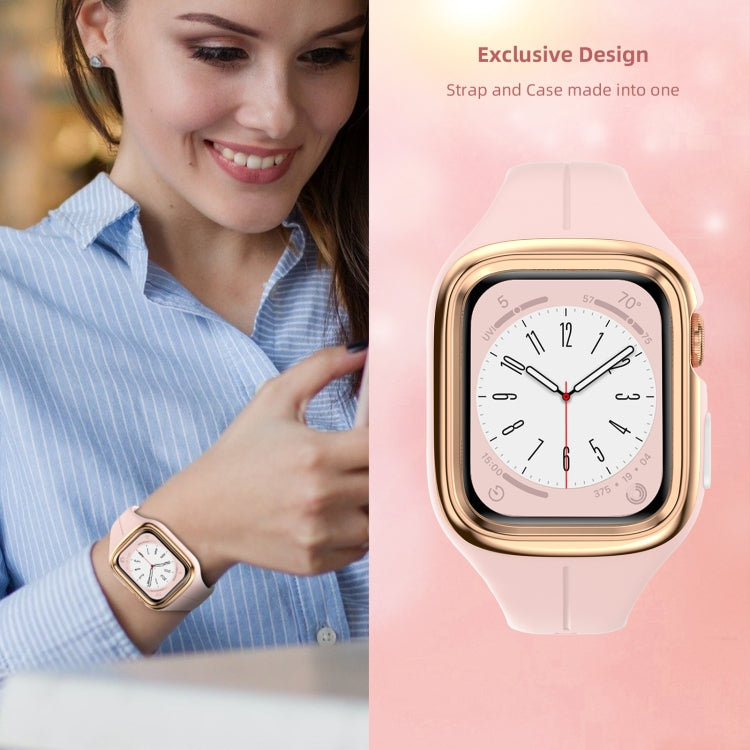 Stainless Steel Frame Silicone Watch Band For Apple Watch Series 9&8&7 41mm / SE 3&SE 2&6&SE&5&4 40mm / 3&2&1 38mm(Pink) by bashfashion