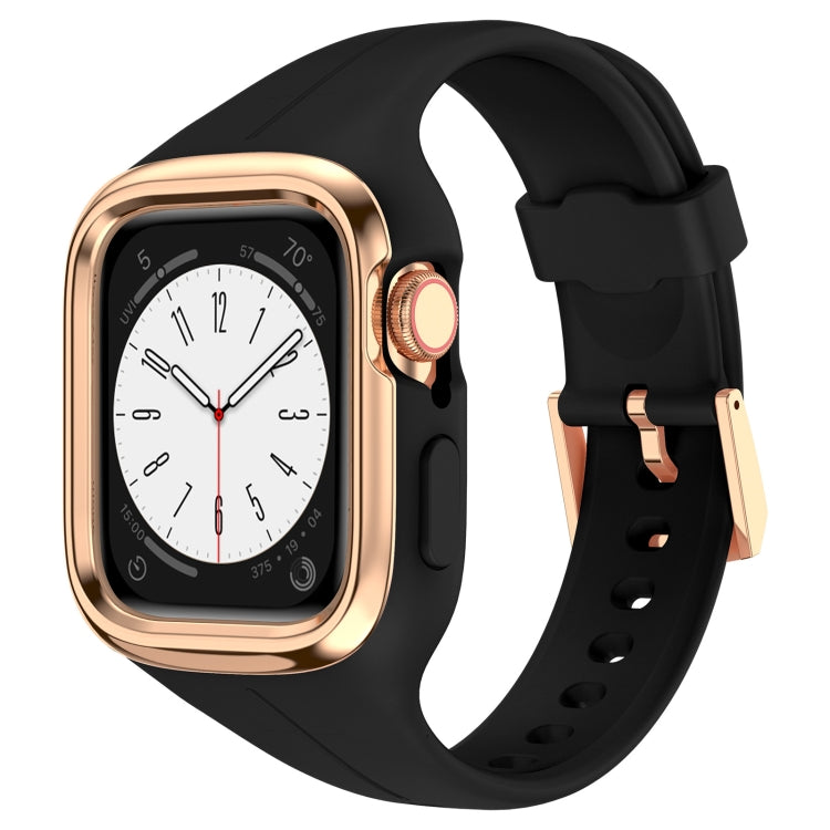 Stainless Steel Frame Silicone Watch Band For Apple Watch Series 9&8&7 41mm / SE 3&SE 2&6&SE&5&4 40mm / 3&2&1 38mm(Black) by bashfashion