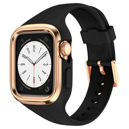 Stainless Steel Frame Silicone Watch Band For Apple Watch Series 9&8&7 41mm / SE 3&SE 2&6&SE&5&4 40mm / 3&2&1 38mm(Black) by bashfashion