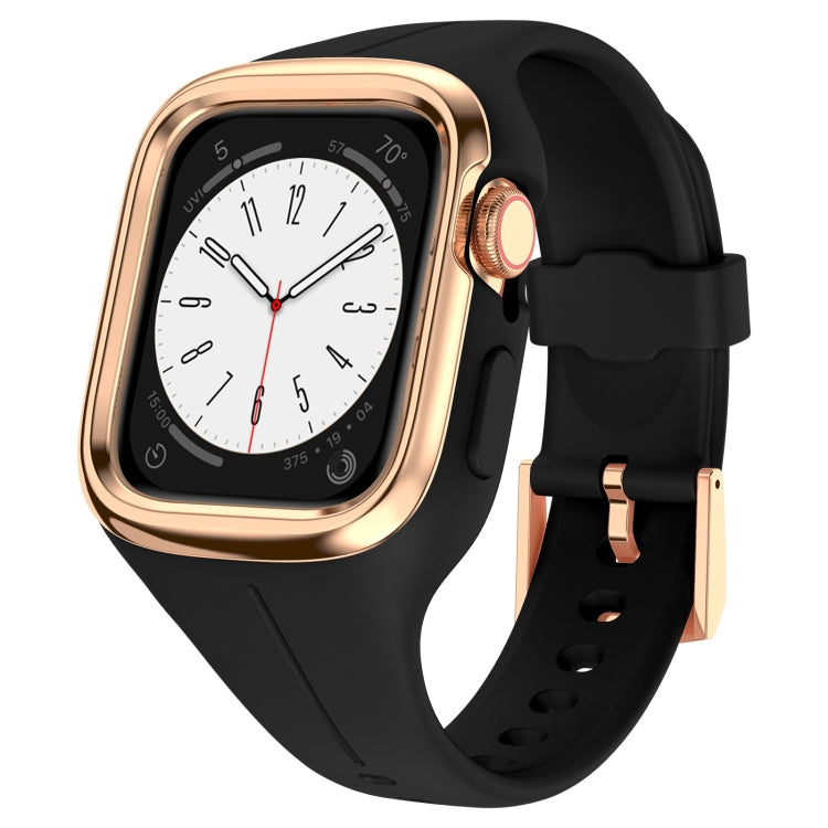Stainless Steel Frame Silicone Watch Band For Apple Watch Series 9&8&7 41mm / SE 3&SE 2&6&SE&5&4 40mm / 3&2&1 38mm(Black) by bashfashion