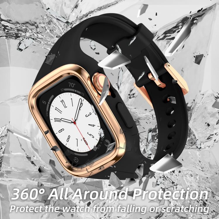 Stainless Steel Frame Silicone Watch Band For Apple Watch Series 9&8&7 41mm / SE 3&SE 2&6&SE&5&4 40mm / 3&2&1 38mm(Black) by bashfashion