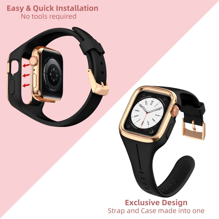 Stainless Steel Frame Silicone Watch Band For Apple Watch Series 9&8&7 41mm / SE 3&SE 2&6&SE&5&4 40mm / 3&2&1 38mm(Black) by bashfashion