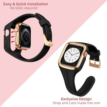 Stainless Steel Frame Silicone Watch Band For Apple Watch Series 9&8&7 41mm / SE 3&SE 2&6&SE&5&4 40mm / 3&2&1 38mm(Black) by bashfashion