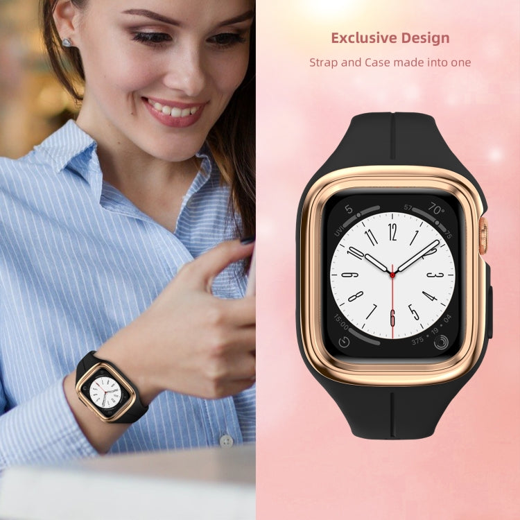 Stainless Steel Frame Silicone Watch Band For Apple Watch Series 9&8&7 41mm / SE 3&SE 2&6&SE&5&4 40mm / 3&2&1 38mm(Black) by bashfashion