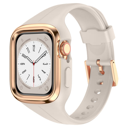 Stainless Steel Frame Silicone Watch Band For Apple Watch Series 9&8&7 41mm / SE 3&SE 2&6&SE&5&4 40mm / 3&2&1 38mm(Starlight) by bashfashion