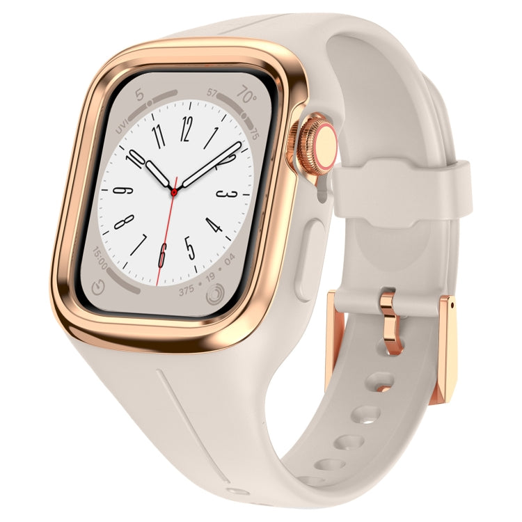 Stainless Steel Frame Silicone Watch Band For Apple Watch Series 9&8&7 41mm / SE 3&SE 2&6&SE&5&4 40mm / 3&2&1 38mm(Starlight) by bashfashion