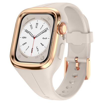 Stainless Steel Frame Silicone Watch Band For Apple Watch Series 9&8&7 41mm / SE 3&SE 2&6&SE&5&4 40mm / 3&2&1 38mm(Starlight) by bashfashion