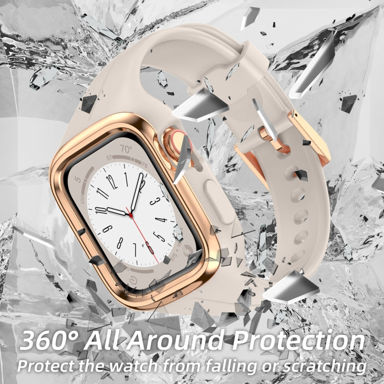 Stainless Steel Frame Silicone Watch Band For Apple Watch Series 9&8&7 41mm / SE 3&SE 2&6&SE&5&4 40mm / 3&2&1 38mm(Starlight) by bashfashion