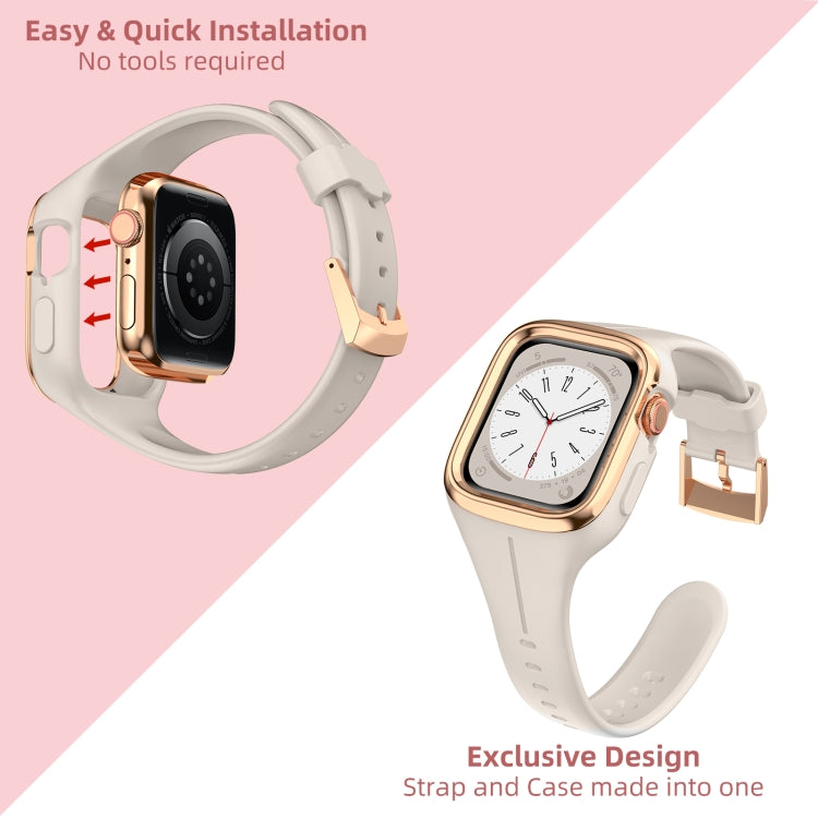 Stainless Steel Frame Silicone Watch Band For Apple Watch Series 9&8&7 41mm / SE 3&SE 2&6&SE&5&4 40mm / 3&2&1 38mm(Starlight) by bashfashion