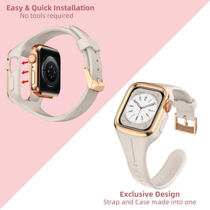 Stainless Steel Frame Silicone Watch Band For Apple Watch Series 9&8&7 41mm / SE 3&SE 2&6&SE&5&4 40mm / 3&2&1 38mm(Starlight) by bashfashion