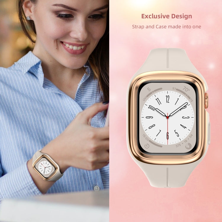 Stainless Steel Frame Silicone Watch Band For Apple Watch Series 9&8&7 41mm / SE 3&SE 2&6&SE&5&4 40mm / 3&2&1 38mm(Starlight) by bashfashion