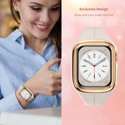 Stainless Steel Frame Silicone Watch Band For Apple Watch Series 9&8&7 41mm / SE 3&SE 2&6&SE&5&4 40mm / 3&2&1 38mm(Starlight) by bashfashion