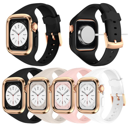 Stainless Steel Frame Silicone Watch Band For Apple Watch Series 9&8&7 41mm / SE 3&SE 2&6&SE&5&4 40mm / 3&2&1 38mm(Black) by bashfashion