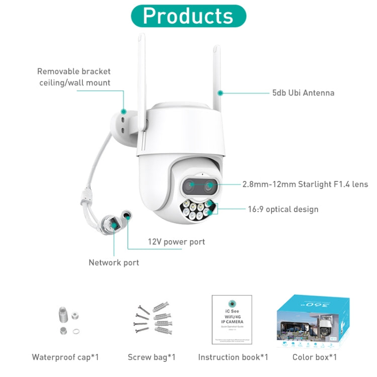 QX82 400W Dual Screen Dual Channel Synchronous Monitoring IP Camera, Plug:US Plug by bashfashion