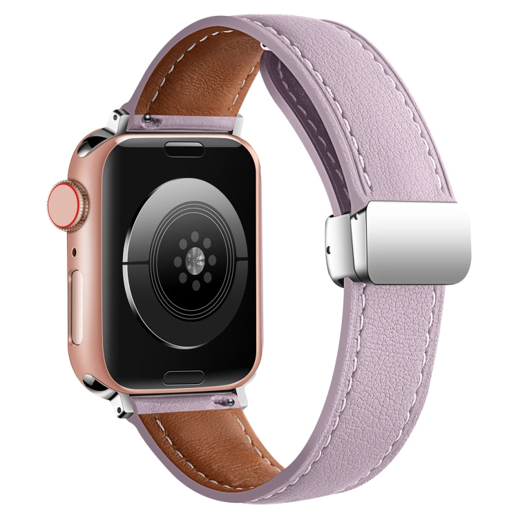 Folding Buckle Genuine Leather Watch Band For Apple Watch Ultra 49mm&Watch Ultra 2 49mm / Series 9&8&7 45mm / SE 3&SE 2&6&SE&5&4 44mm / 3&2&1 42mm(Purple) by bashfashion