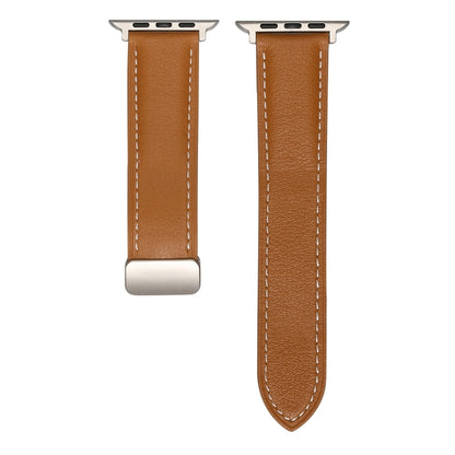 Folding Buckle Genuine Leather Watch Band For Apple Watch Ultra 49mm&Watch Ultra 2 49mm / Series 9&8&7 45mm / SE 3&SE 2&6&SE&5&4 44mm / 3&2&1 42mm(Brown) by bashfashion
